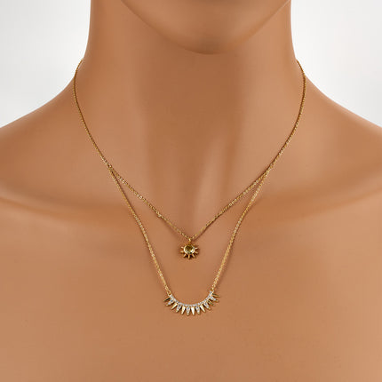 Collares Cobre De Doble Capas Con Girasol Y Rayos Solares Estilo Vintage