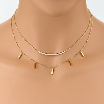 Collar De Doble Capa De Cadena Sencilla De Acero Inoxidable Con Decoración Curva