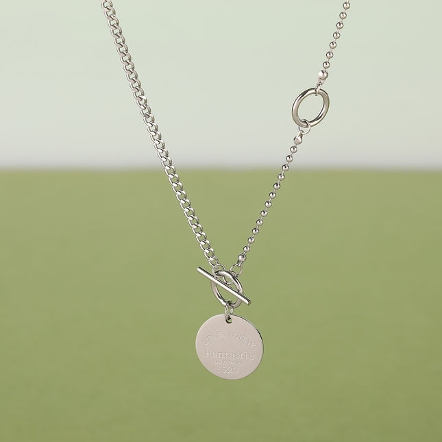 Collar De Cadena Sencilla Con Medalla Redonda De Acero Inoxidable De Moda