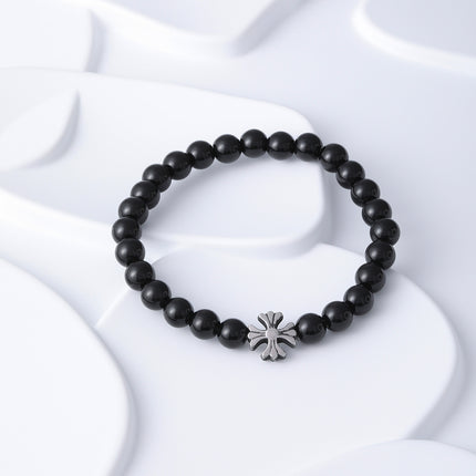Pulsera Estilo Minimalista De Cuentas De Vidrio Negro Elegante