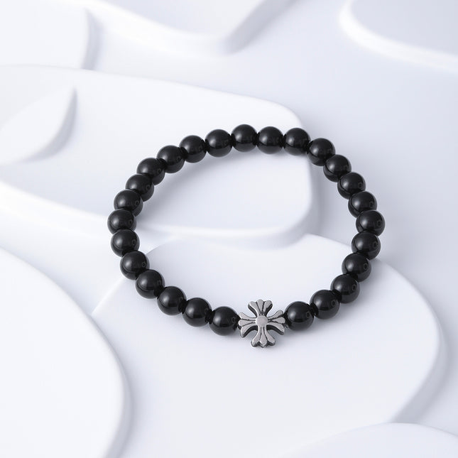 Pulsera Estilo Minimalista De Cuentas De Vidrio Negro Elegante