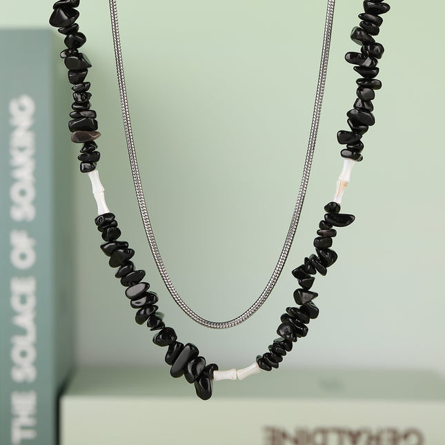 Cadena De Piedras Negras De Hilo Personalizada De Moda De Estilo Neutro