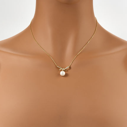 Collar De Cobre Baño De Oro 14K Con Colgante De Lazo Y Perla Minimalista