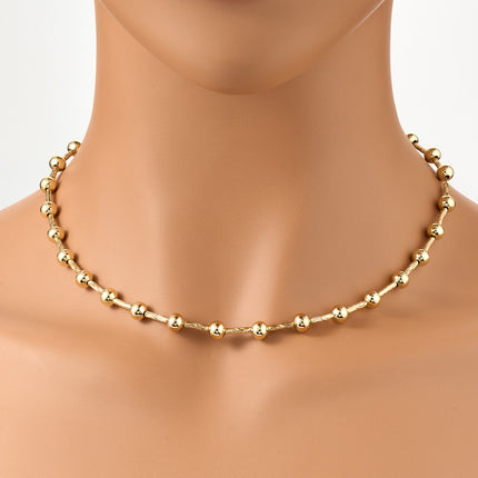 Collar De Oro 14K Con Bolas Geométricas De la Suerte, Diseño En Cobre Dorado