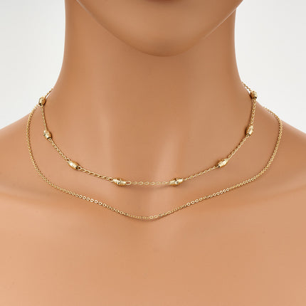 Collar De Doble Capa Estilo Clásico Y Minimalista 14K Con Cuentas Ovaladas