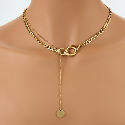 Collar De Cadena Plana Ovalada Con Lentejuelas De Tamaño Irregular De Acero Inoxidable