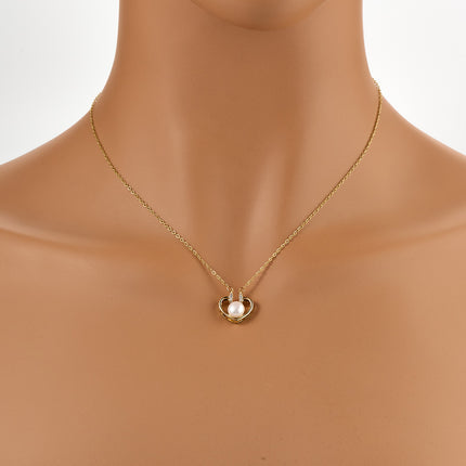 Collar De Corazón Cobre Baño de Oro 14K Con Perla En El Centro