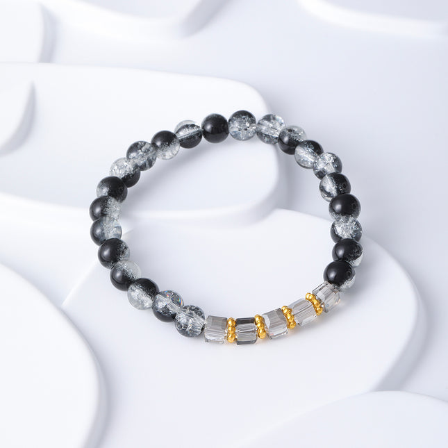 Pulsera De Cuentas De Cristal Frío Con Diseño Negro Y Transparente