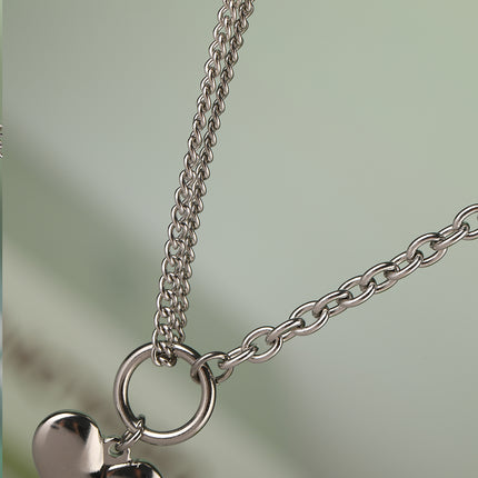 Collar Simple De Acero Inoxidable Versátil Con Colgante De Corazón Plata De Moda Casual