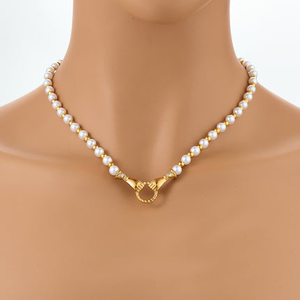Collar De Perlas Y Bolas Con Colgante De Anillo Con Ambos Manos De Estilo Francés
