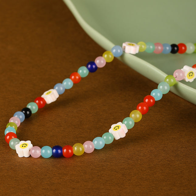 Collar De Cuentas Con Accesorios De Flores Sonrientes De Colores A La Moda