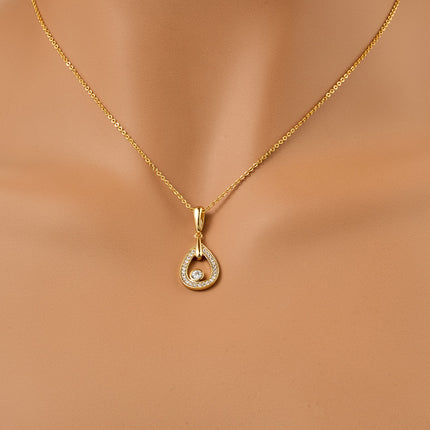 Collar De Cobre Oro 18K Con Dije De Gota De Agua Y Diamantes Brillantes