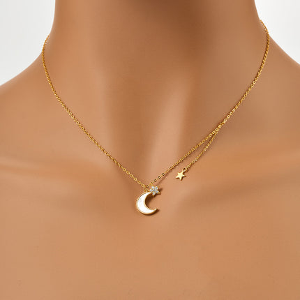 Collar De Cobre 18K Con Dije De Luna Y Estrella, Diseño Romántico y Elegante