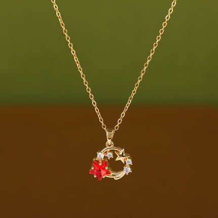 Collar INS De Acero Inoxidable De Moda Con Colgante De Anillo De Diamantes Rojos Casual