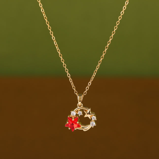 Collar INS De Acero Inoxidable De Moda Con Colgante De Anillo De Diamantes Rojos Casual