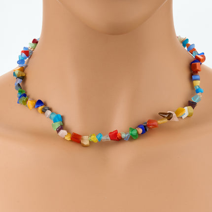Collar De Cadena De Acero Inoxidable 316 De Cuentas De Colores De Grava Natural De Moda