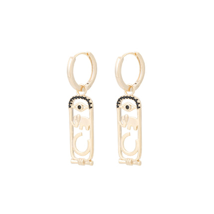 Aretes Cobre Con Diseño De Elefante Y Letras Bañado En 18K