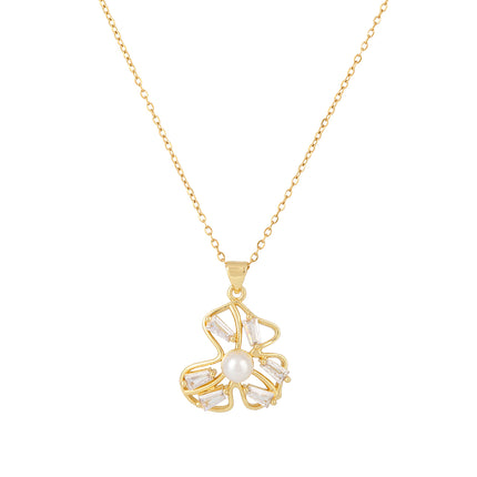 Collar De Cobre Con Colgante Hueco De Mariposa Con Diamantes De Imitación Y Perla