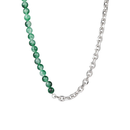 Collar De Cadena De Media Acero Inoxidable Media Bolas De Jade De Moda De Lujo Leve