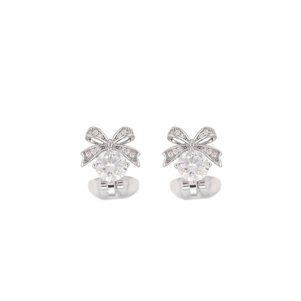 Aretes En La Oreja Fino Ear Cuff Con Lazo Delicado Y Zirconia Redonda