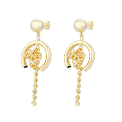 Aretes Cobre Con Colgante De Media Circle y Cadena Metálica