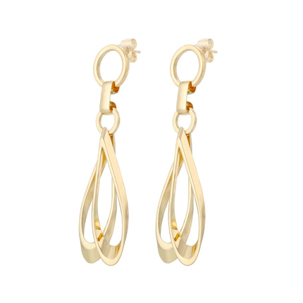 Aretes Largos Cobre De Oro 14K Geométricos Con Colgante De Gota Óvalo