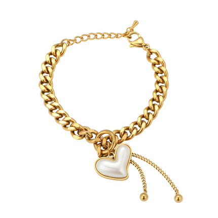 Pulsera De Corazón Con Perlas Y Flecos En Cobre Chapado En Oro 14K