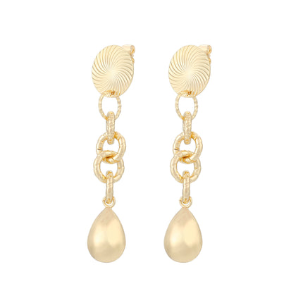 Aretes Largos Con Colgante De Gotas Y Aros En Oro 18K Estilo Moderno