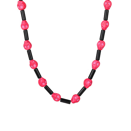 Collar De Cuentas Turquesa De Calavera Rosada De Moda De Estilo Gótico