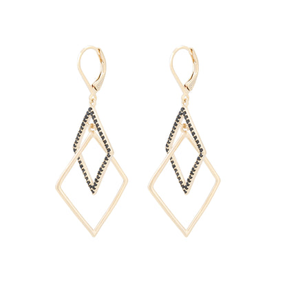 Aretes Largos De Cobre Diseño Geométrico Con Doble Anillo Bañado En 18K