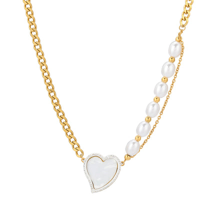 Collar De Perlas Con Colgante De Corazón De Concha Elegante De Moda