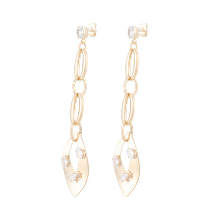 Aretes Largos Con Aros Entrecruzados y Zirconias, Diseño Moderno
