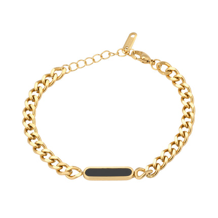 Pulsera Dorada Con Detalles De Rectángulos Negros, Acero Y Acabado 14K