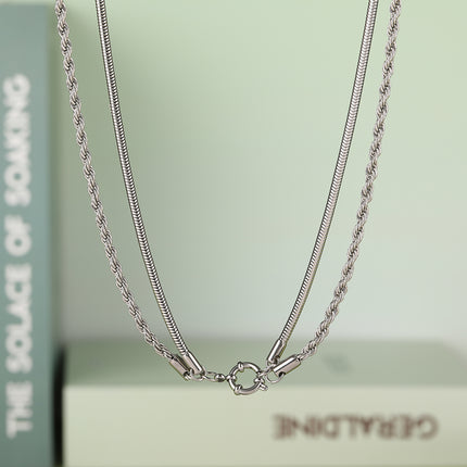 Collar Simple Cadena Gruesa Cruzada De Doble Capa De Moda De Acero Inoxidable De Estilo Neutro