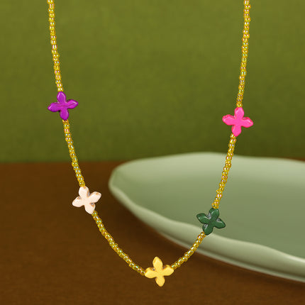 Collar De Cadena De Cuentas Con Accesorios De Flores De Estilo INS De Moda