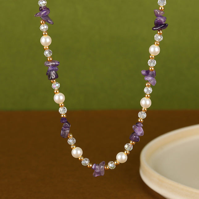 Collar De Cuentas De Piedras De Lujo Leve Con Perlas Y Diamantes De Moda