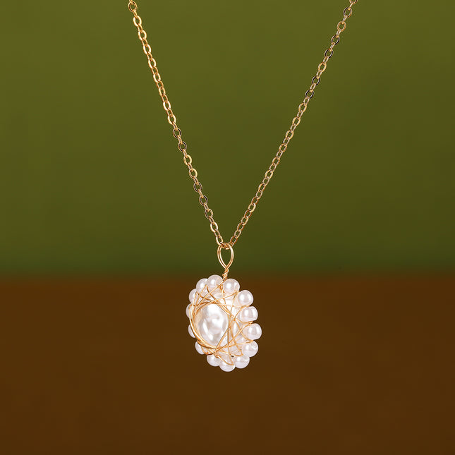 Collar De Acero Inoxidable INS Con Colgante De Moda De Anillo De Perlas Elegante