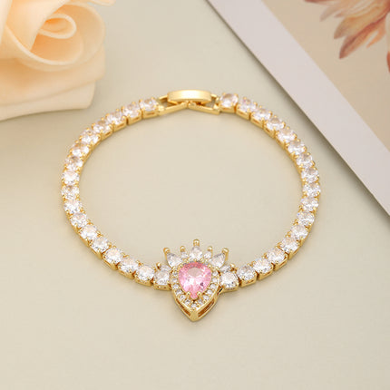 Pulsera De Cadena De Cobre Con Gran Circon Rosa Y Pequeños Circones
