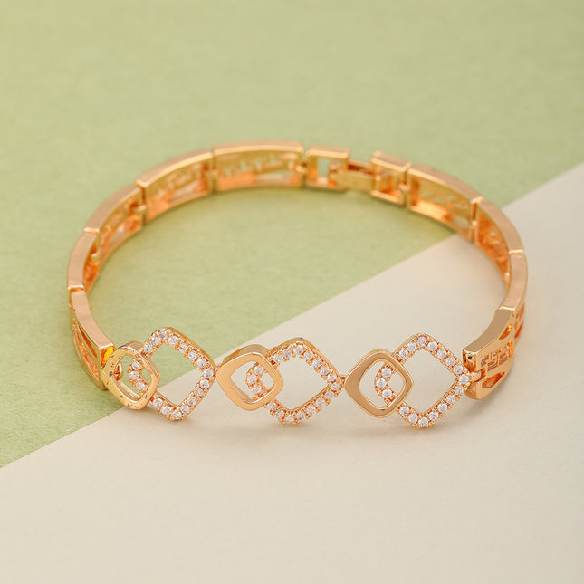 Pulsera De Cobre Con Cadena Rectangular Y De Rombo Diseño Geométrico