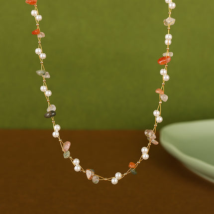 Collar De Piedras De Colores Con Cuentas De Moda Con Perlas De Cristal De Cadena De Acero Inoxidable