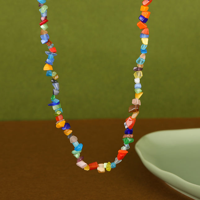 Collar De Cadena De Acero Inoxidable 316 De Cuentas De Colores De Grava Natural De Moda