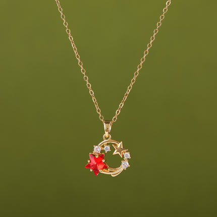Collar INS De Acero Inoxidable De Moda Con Colgante De Anillo De Diamantes Rojos Casual