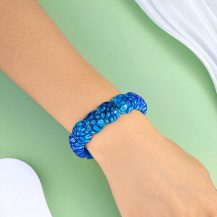 Pulsera De Cuentas Rectangulares Azul Facetado Con Diseño Elegante