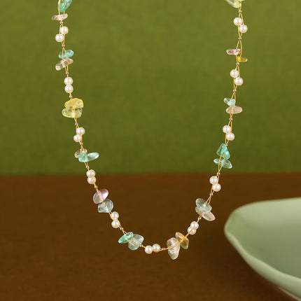 Collar De Cuentas De Piedras De Lujo Leve Con Perlas Y Diamantes De Moda