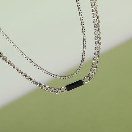 Collar Personalizado De Cadena De Doble Capa Con Ladrillo Negro Decoratico De Moda