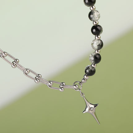 Collar Con Estrella Cruzada De Cadena De Media Cuenta Media Acero Inoxidable De Estilo INS