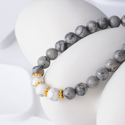 Pulsera De Cuentas De Cristal Con Efecto Mármol Y Acero Inoxidable