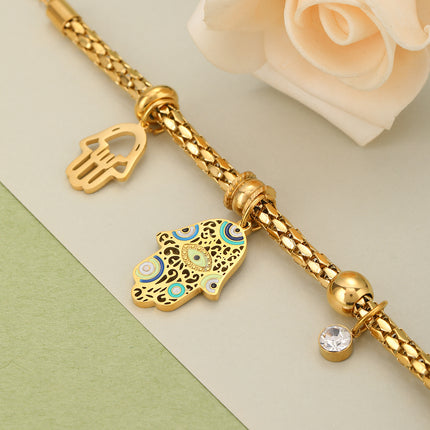 Pulsera De Acero Inoxidable Con Manos De Diablo, Ojo Y Circonita Blanca