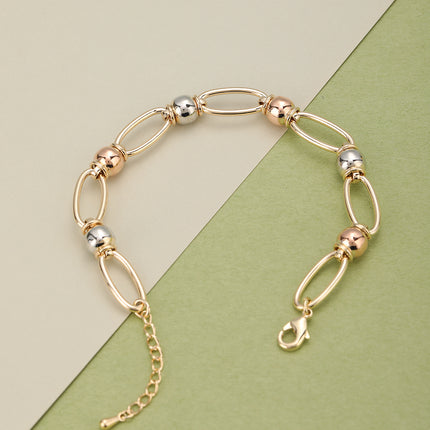 Pulsera De Cadena Con Enlaces Ovalados Tricolores En Cobre Para Mujer