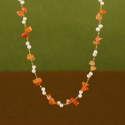 Collar De Piedras De Colores Con Cuentas De Moda Con Perlas De Cristal De Cadena De Acero Inoxidable